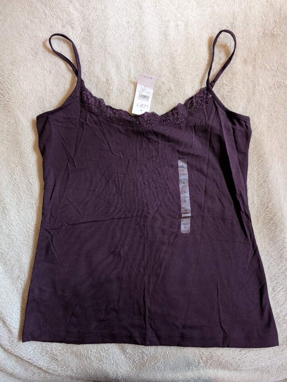 WOMEN'S NEW LOFT ANN TAYLOR TANK TOP S Small Purple Cami Dark Lace